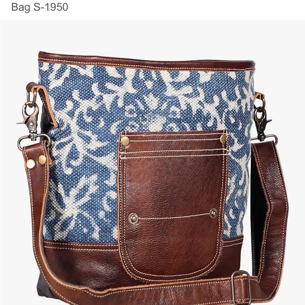 Myra Bags Blue Bliss Canvas, leather & Rug Shoulder Bag S-1950 - Picture 2 of 7
